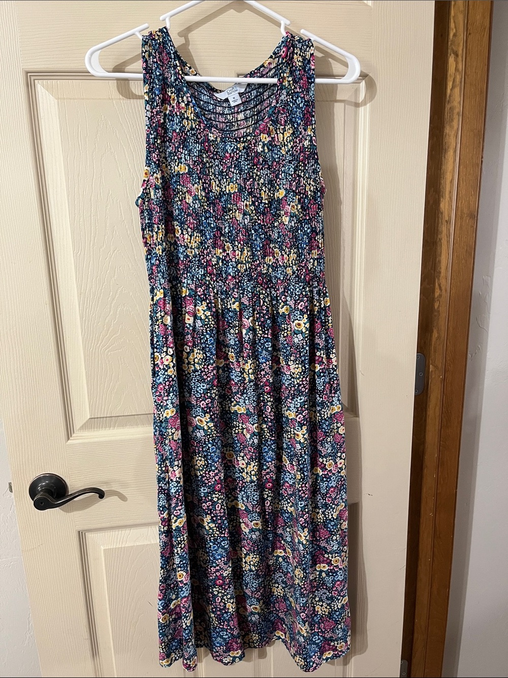 croft & barrow Navy Floral Midi Dress with Pink, Yellow and Blue Flowers